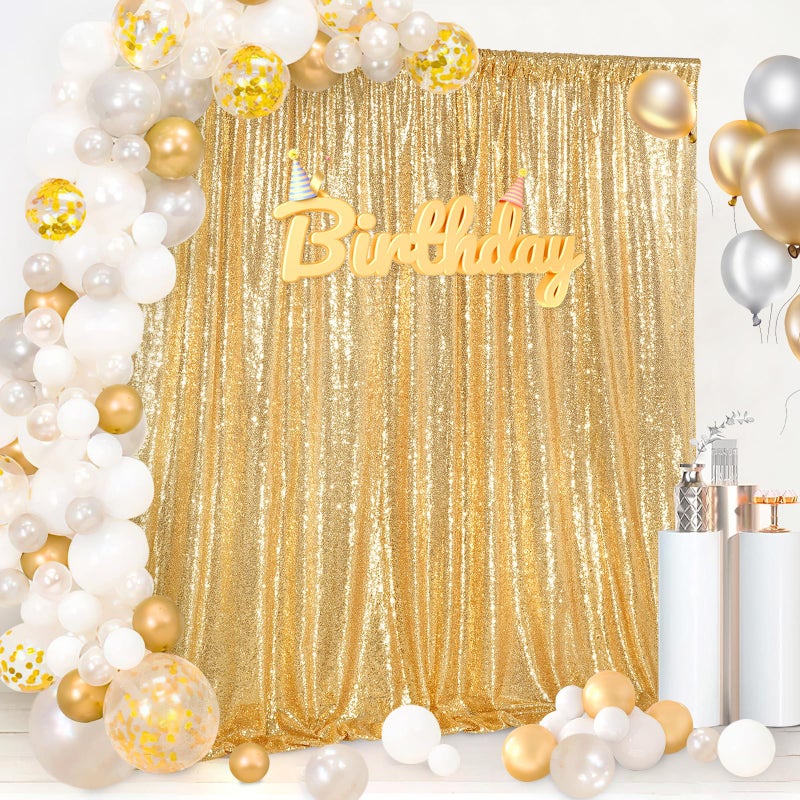 QueenDream 8ft x 8ft Gold Sequin Backdrop Curtain Glitter Photo Booth Backdrop for Wedding Birthday Baby Shower Event Decor - Image 5